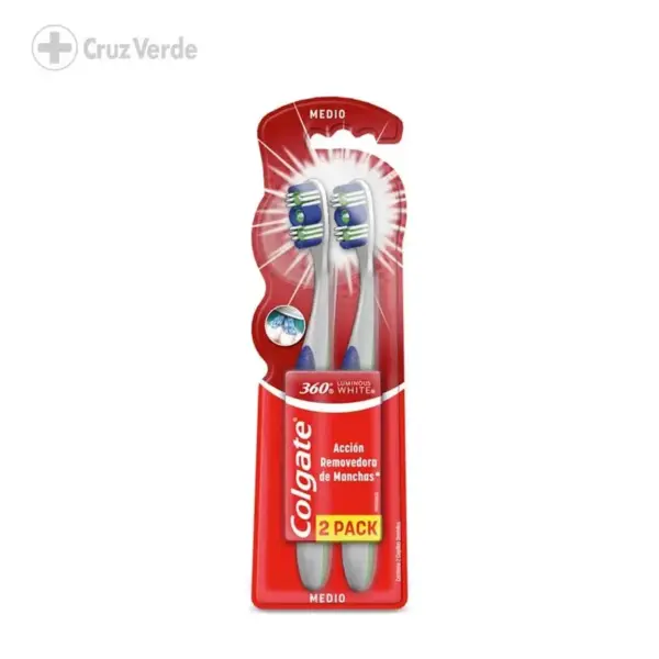 COLGATE CEPILLO DENTAL LUMINOUS WHITE 360 MEDIO 2 UNIDAD (2X1)