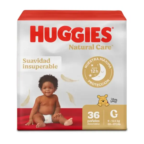 HUGGIES PAÑAL NATURAL CARE MEGA 36 UNIDAD TALLA G